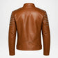 Brown Studded Biker Leather Jacket for Men back view