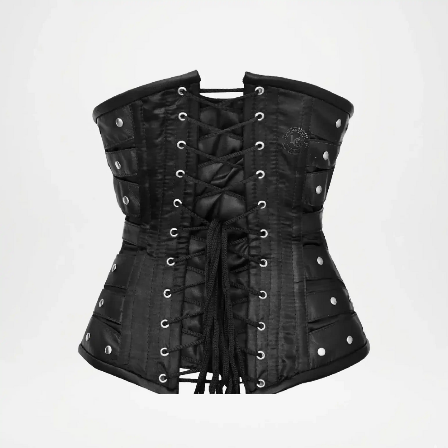 Black corset with silver hardware
