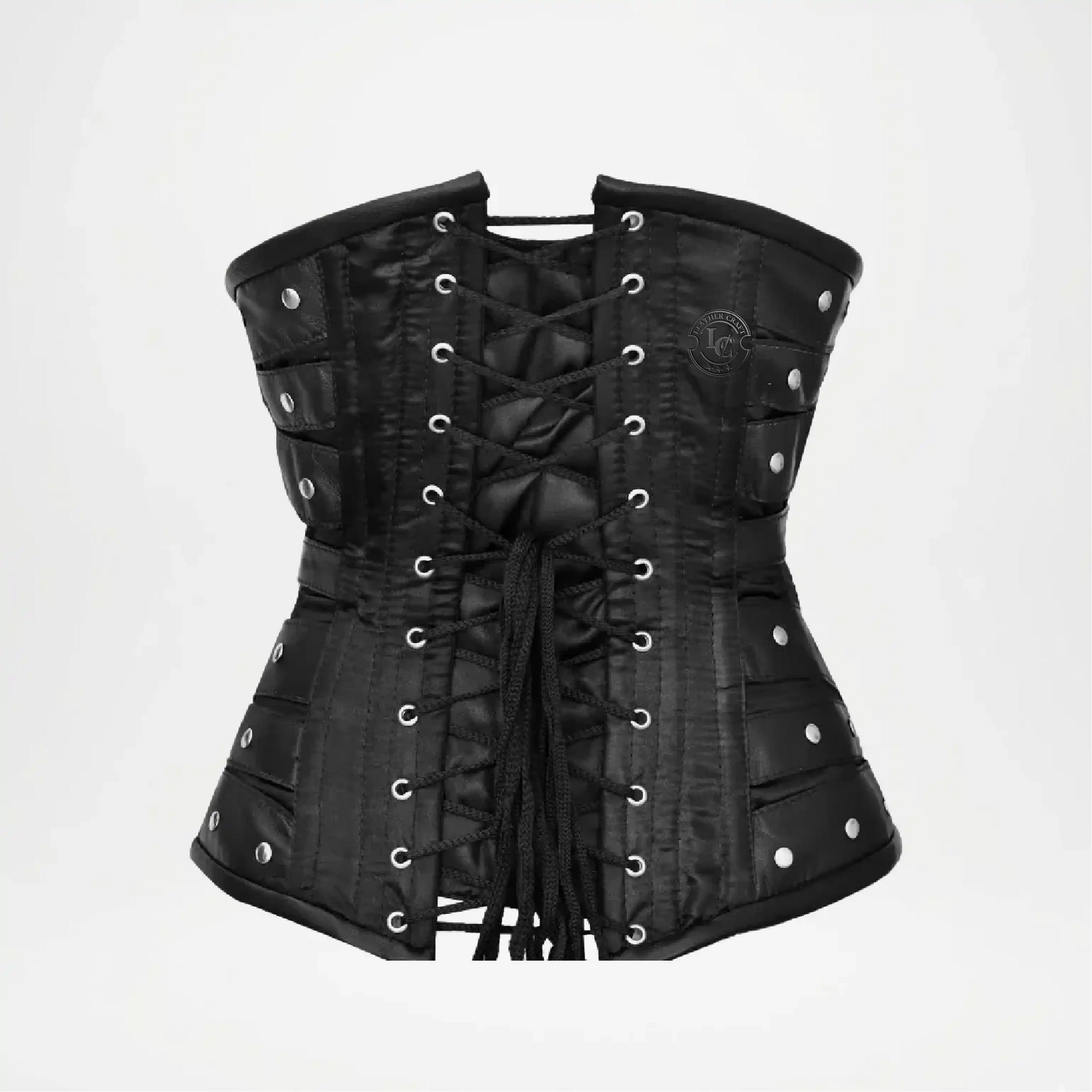 Black corset with silver hardware
