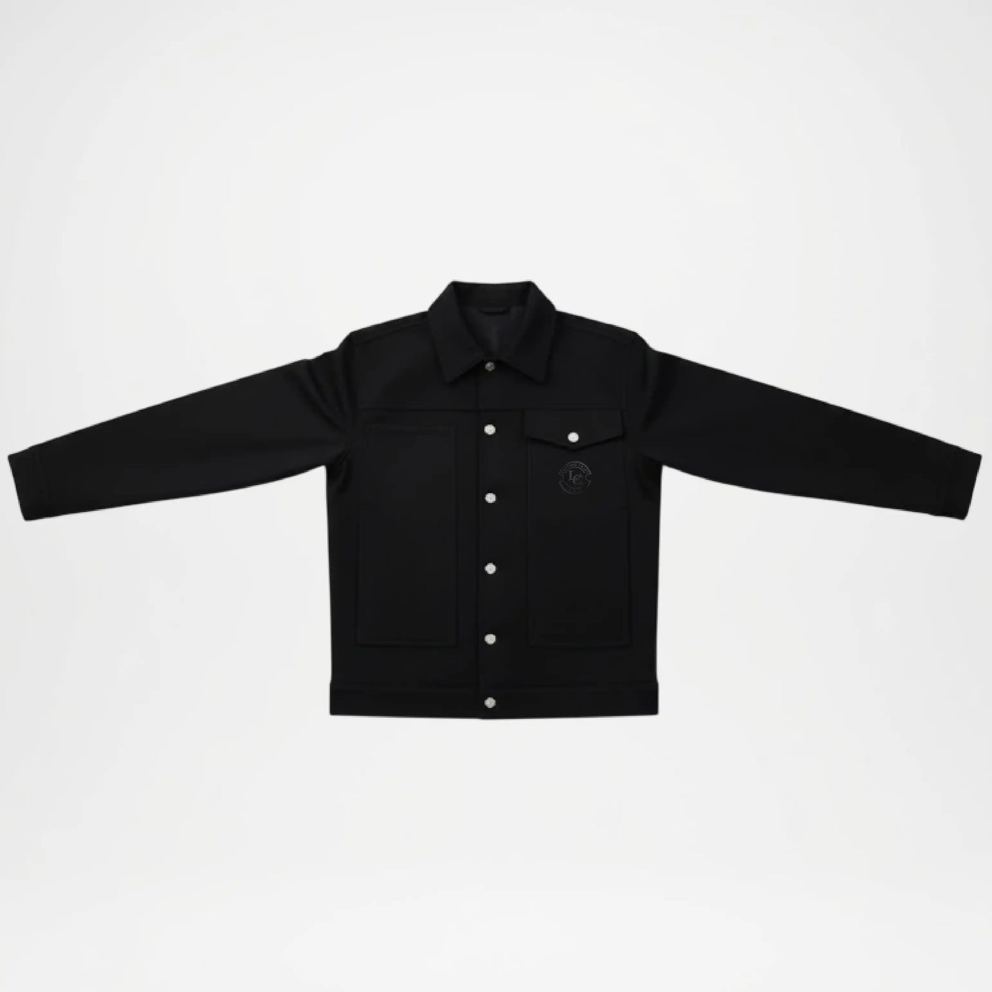 Cotton fleece black trucker jacket for men