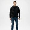 Black utility trucker jacket for men