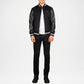 Men’s black varsity jacket with genuine leather sleeves