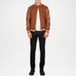 Brown Varsity Jacket with Leather Sleeves for Men