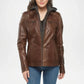 womens chocolate brown hooded leather jacket