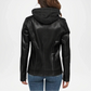 womens black moto leather jacket with hood