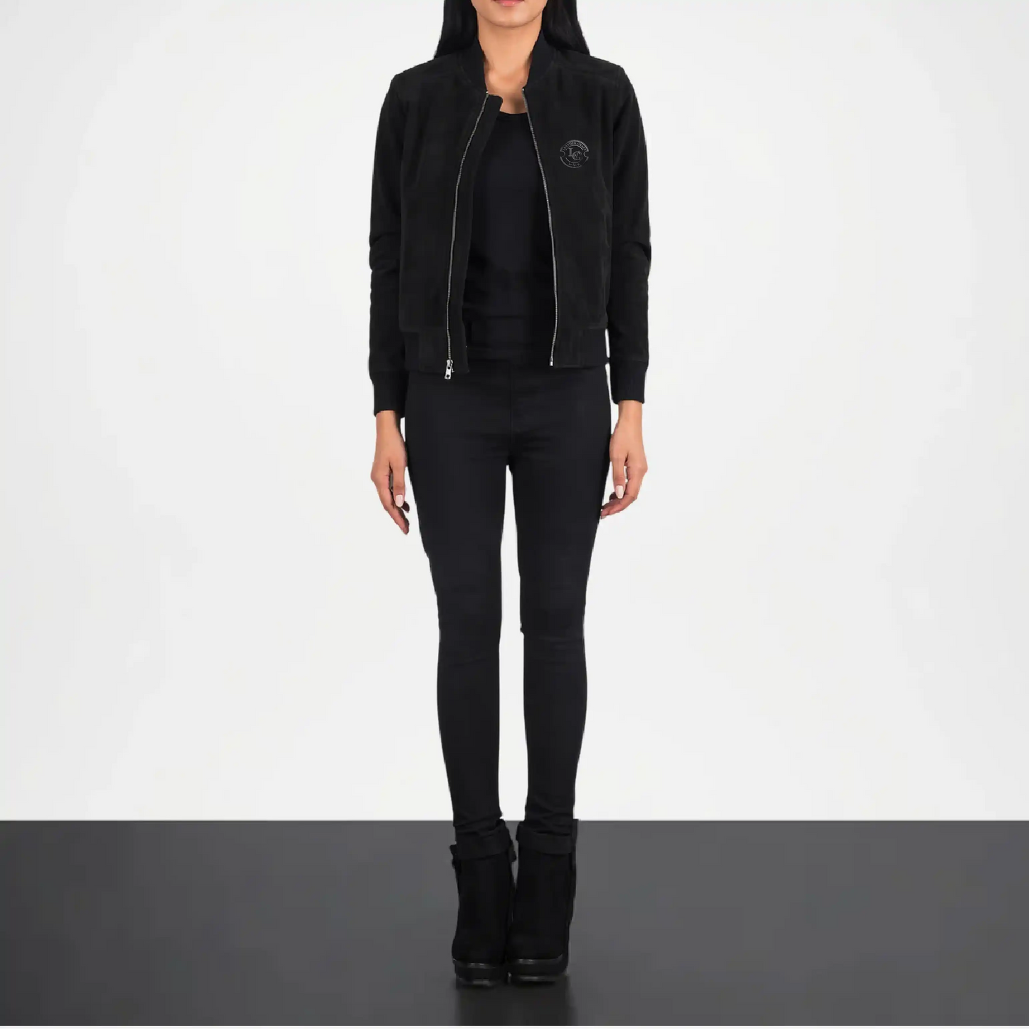 Women’s Black Suede Bomber Jacket