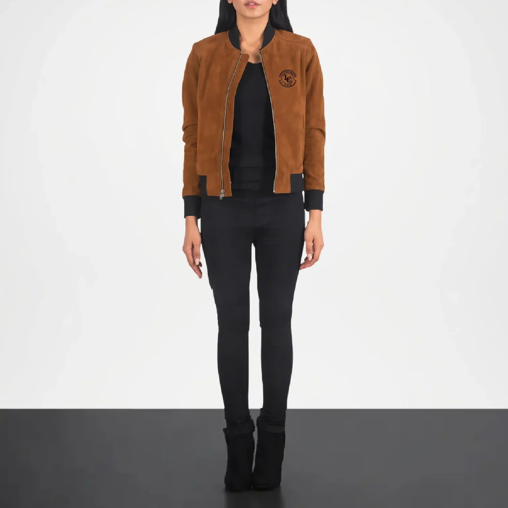 brown suede bomber jacket for women