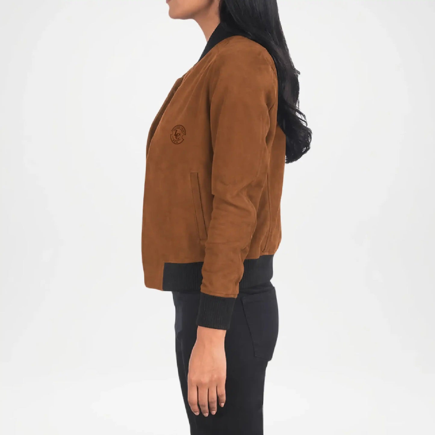 Brown Suede Bomber Jacket for Women