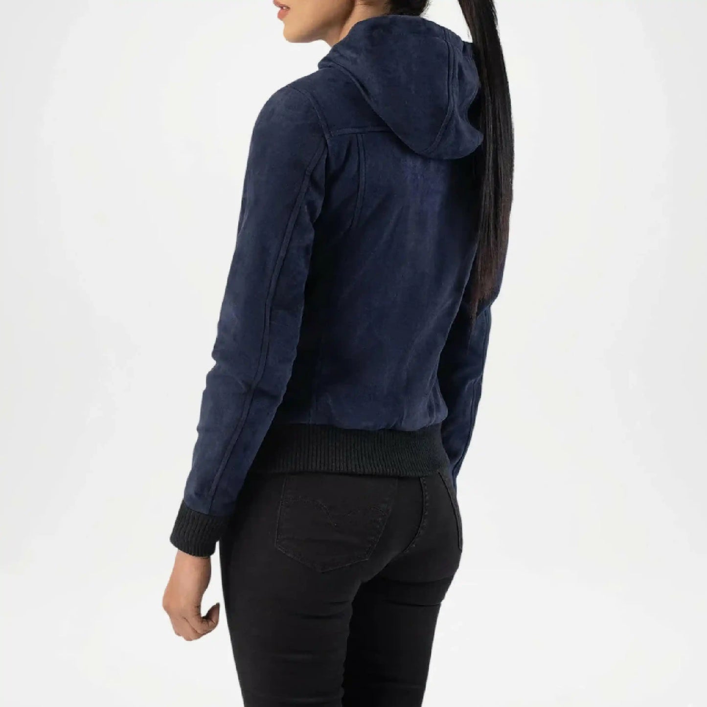 womens blue casual suede jacket