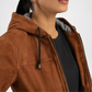 Brown Hooded Suede Bomber Jacket for Women