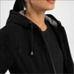 Black Hooded Suede Bomber Jacket for Women