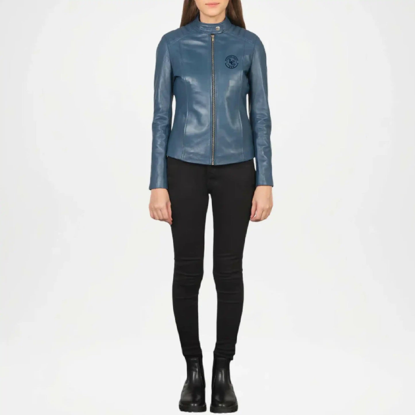 Blue Leather Biker Jacket for Women