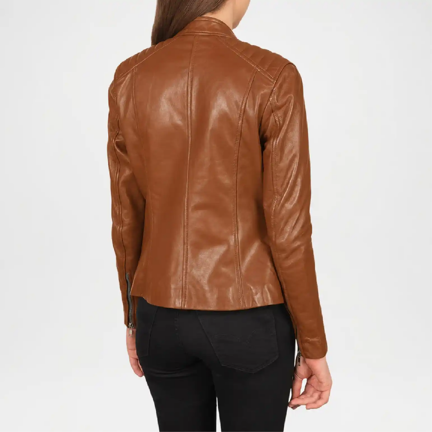 Brown Leather Biker Jacket for Women
