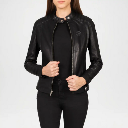 Black Leather Biker Jacket for Women
