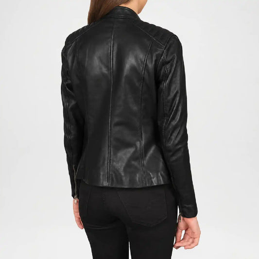Black Leather Biker Jacket for Women