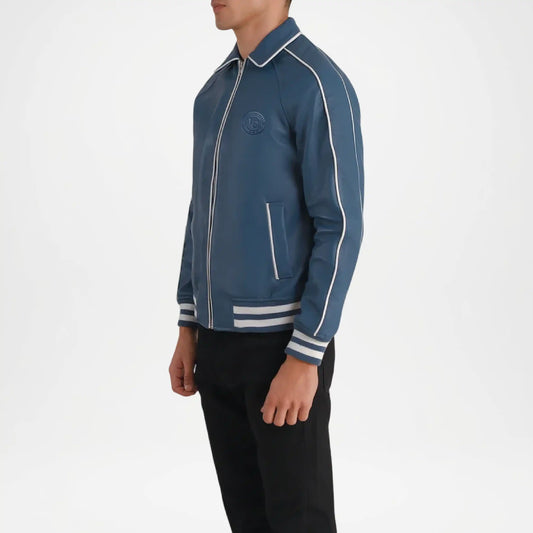 Blue Leather Varsity Jacket for Men