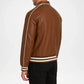 brown varsity leather jacket men classic style