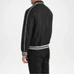 Black Leather Varsity Jacket for Men