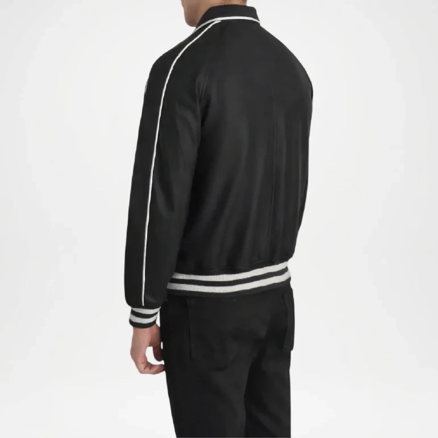 Black Leather Varsity Jacket for Men