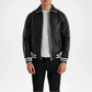 Black Leather Varsity Jacket for Men