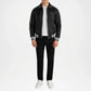 Black Leather Varsity Jacket for Men