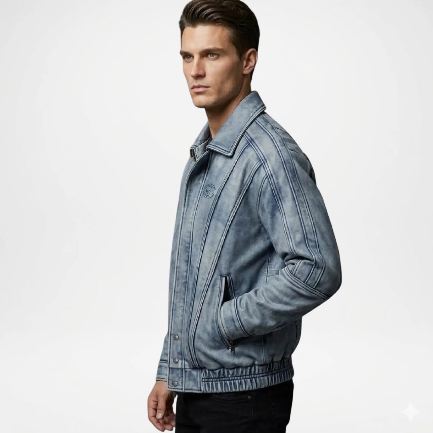 light blue denim jacket men casual style