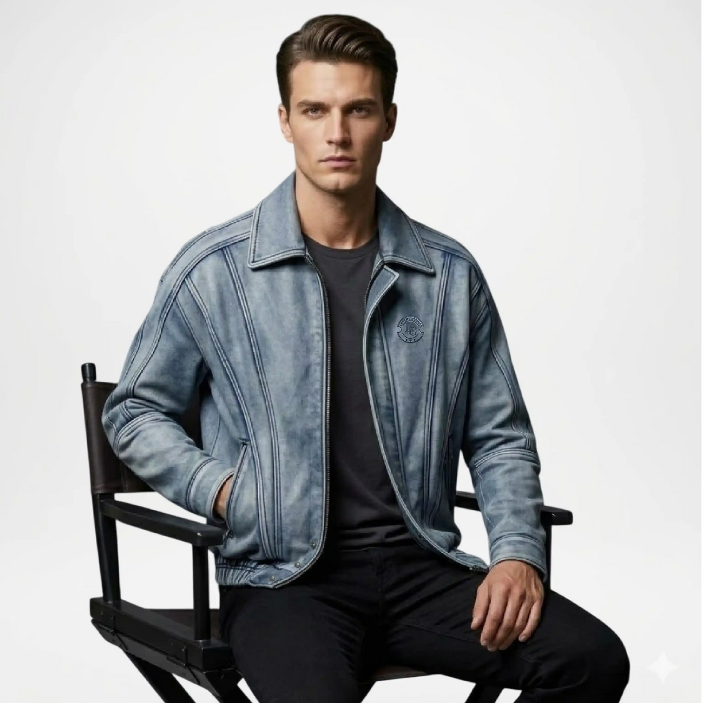light blue classic fit denim jacket men