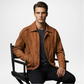 brown classic fit denim jacket men
