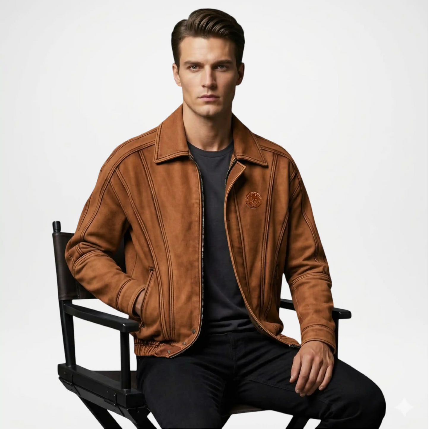 brown classic fit denim jacket men