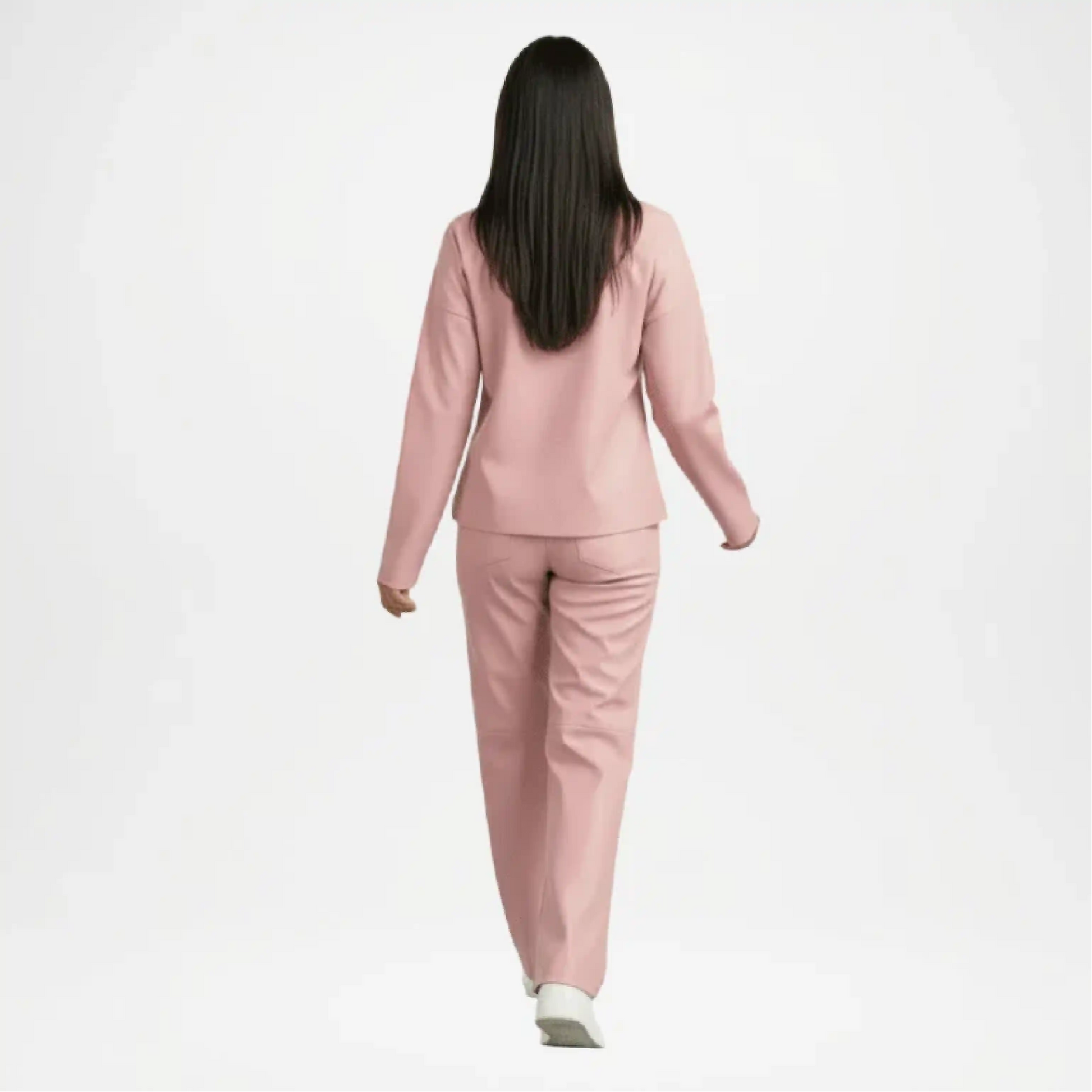 Person wearing a pink tracksuit on back view