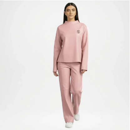 Baby Pink Faux Leather Mock Neck Co-Ord Set
