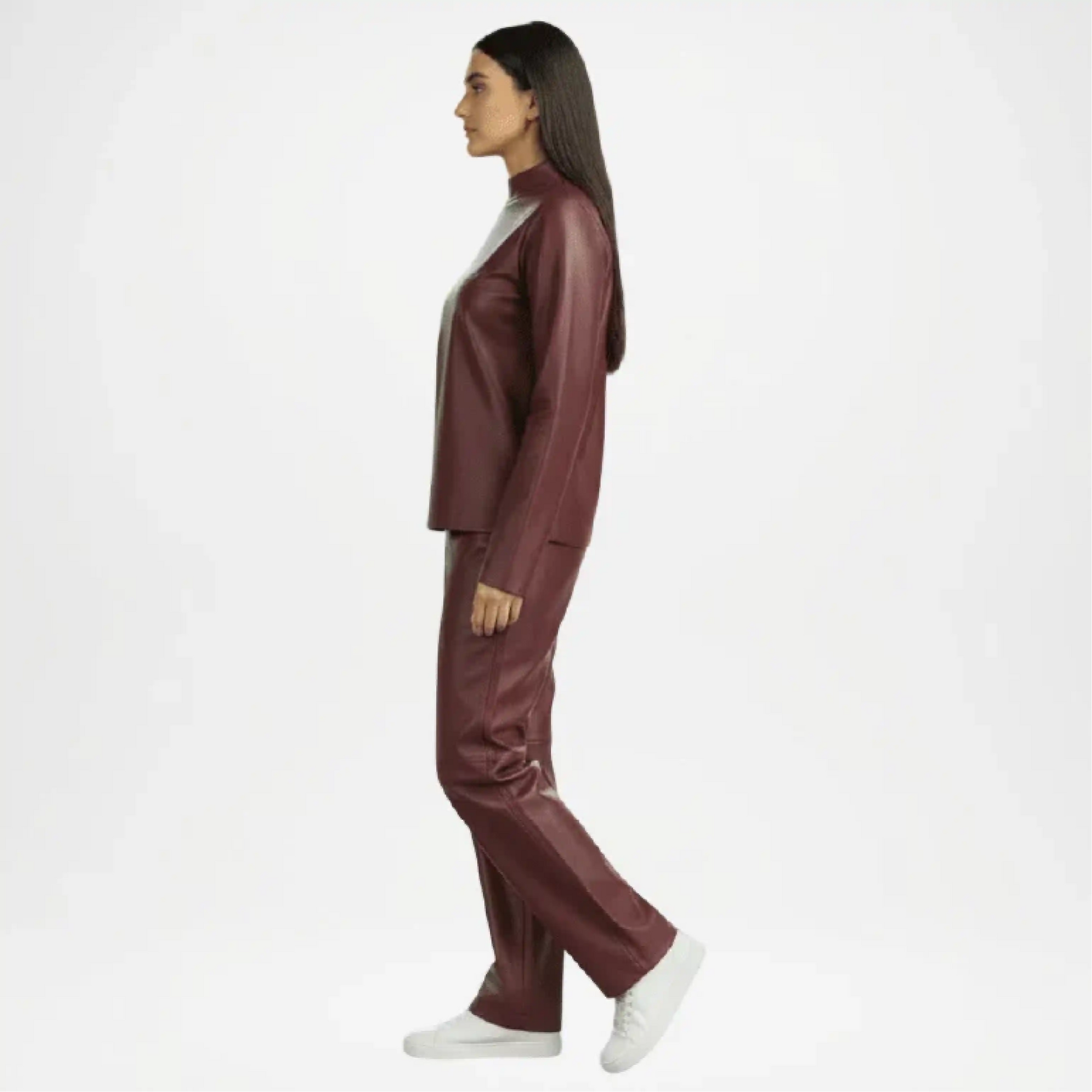 burgundy faux leather shirt dress

