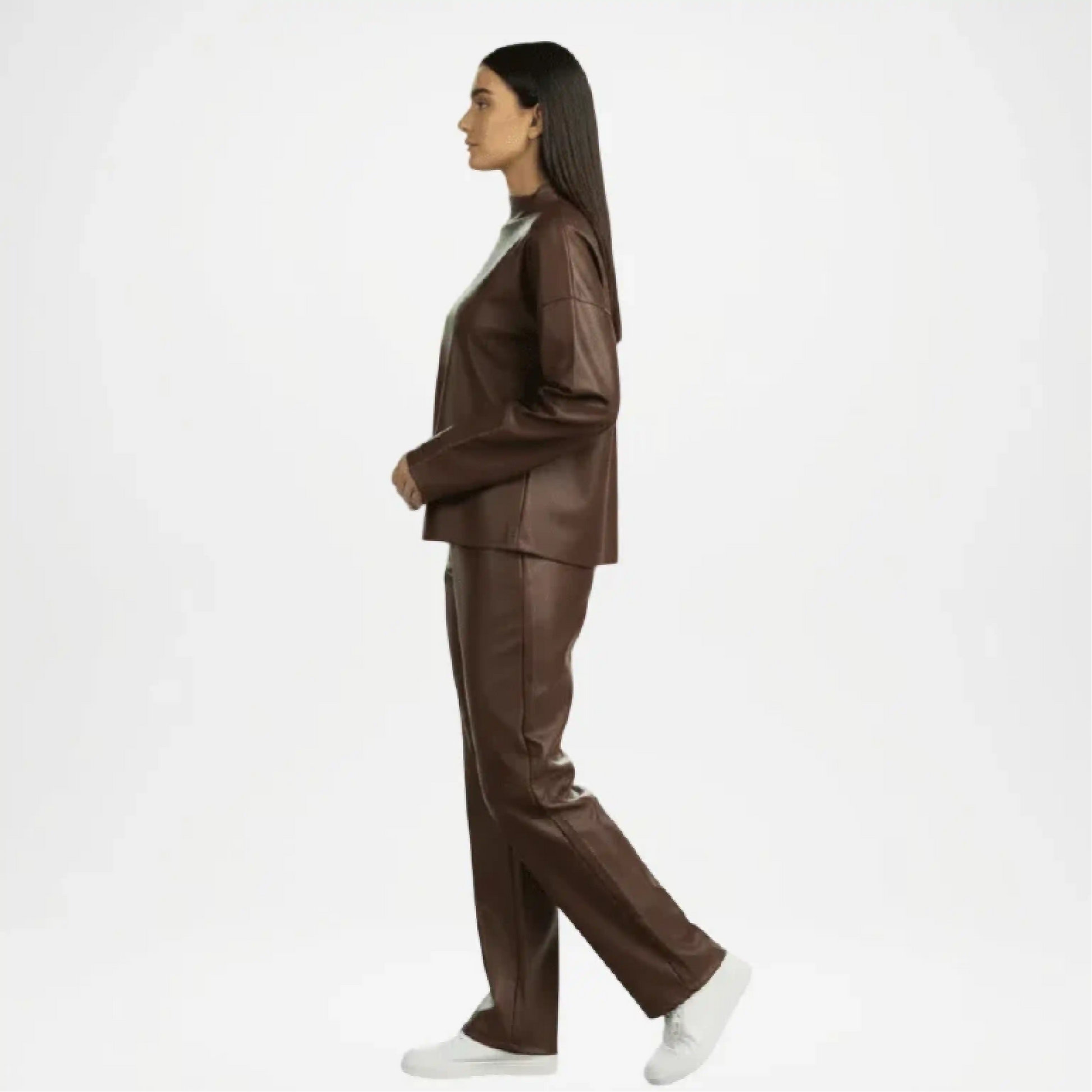 brown faux leather set outfit
