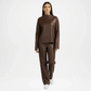 Dark Brown Faux Leather Mock Neck Co-Ord Set
