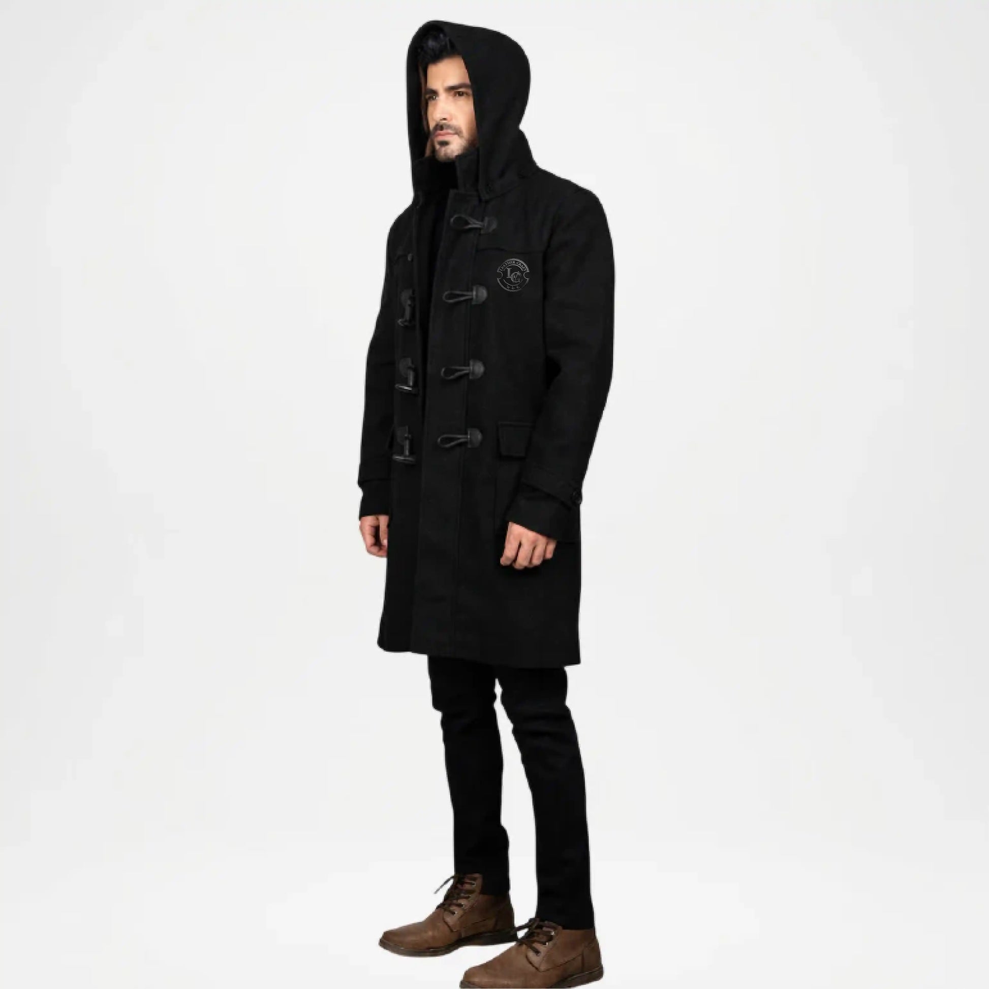 black hooded coat men