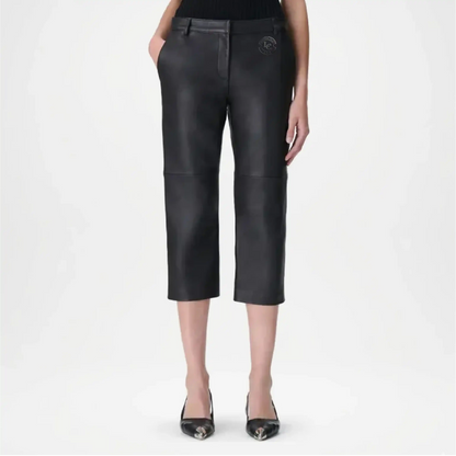 Black Leather Bermuda Pants for Women