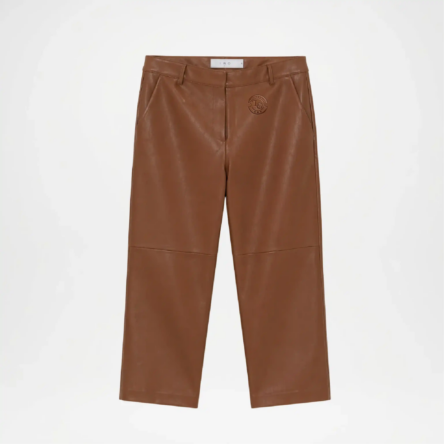 Brown leather pants short women on a white background