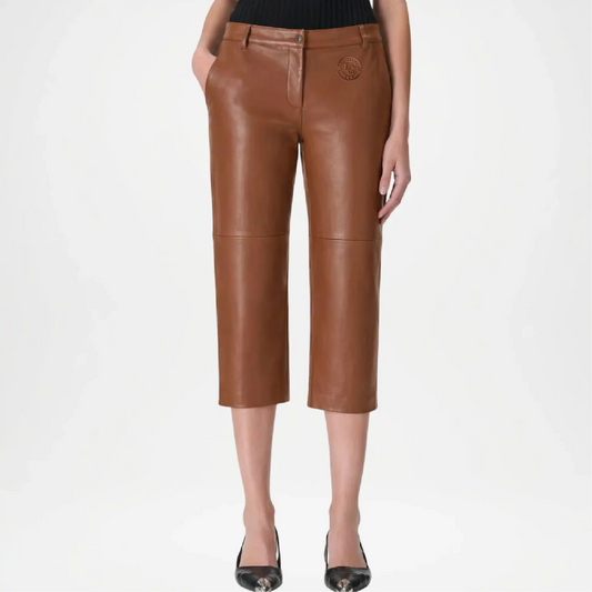 Brown Leather Bermuda Pants for Women