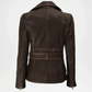 Brown leather jacket back view