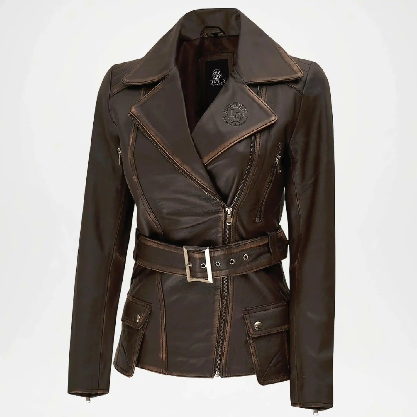 dark brown moto jacket women leather