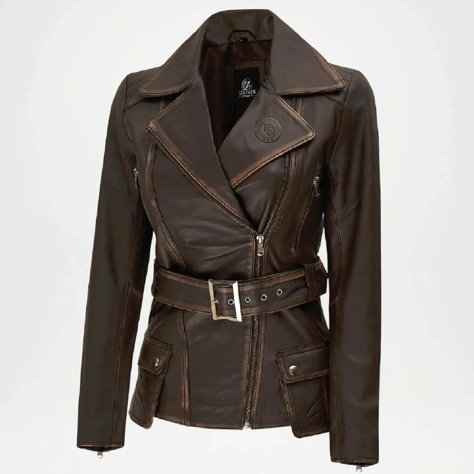 dark brown moto jacket women leather