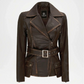 womens dark brown leather biker jacket