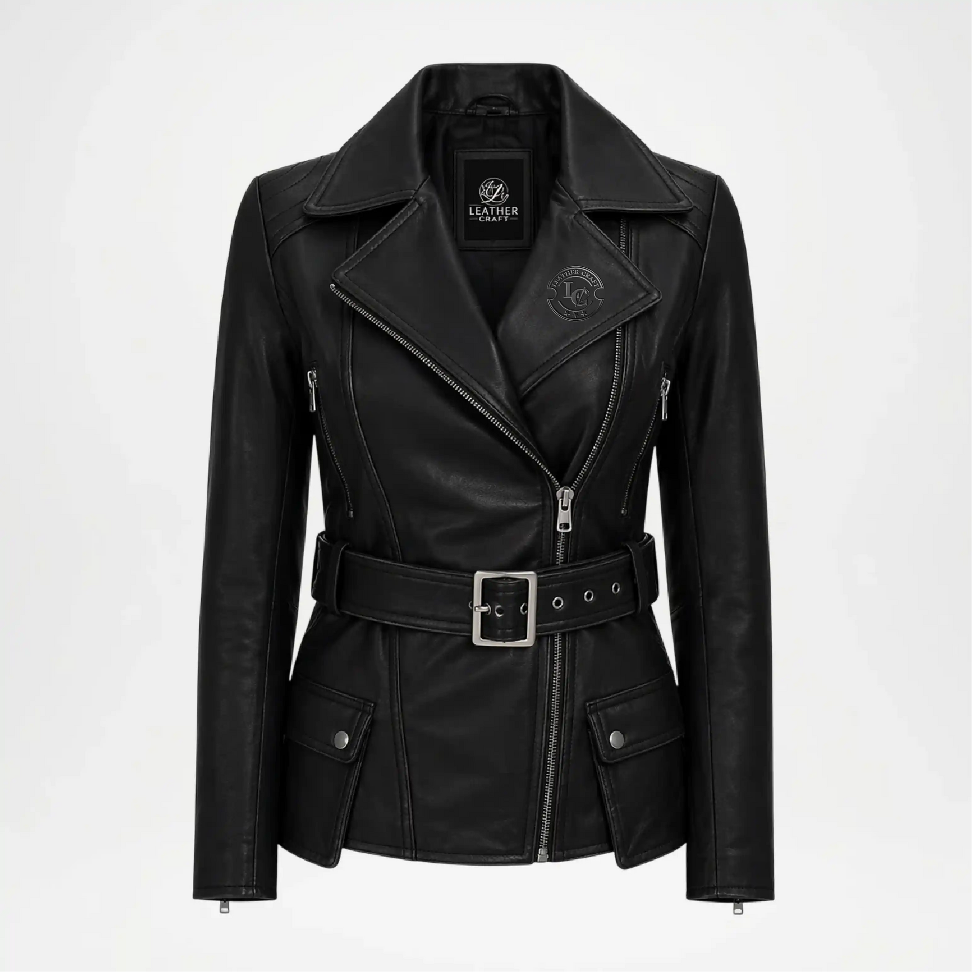 Women’s Black Leather Biker Jacket
