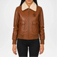 Brown Leather Bomber Jacket for Women