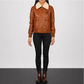 Brown Leather Bomber Jacket for Women