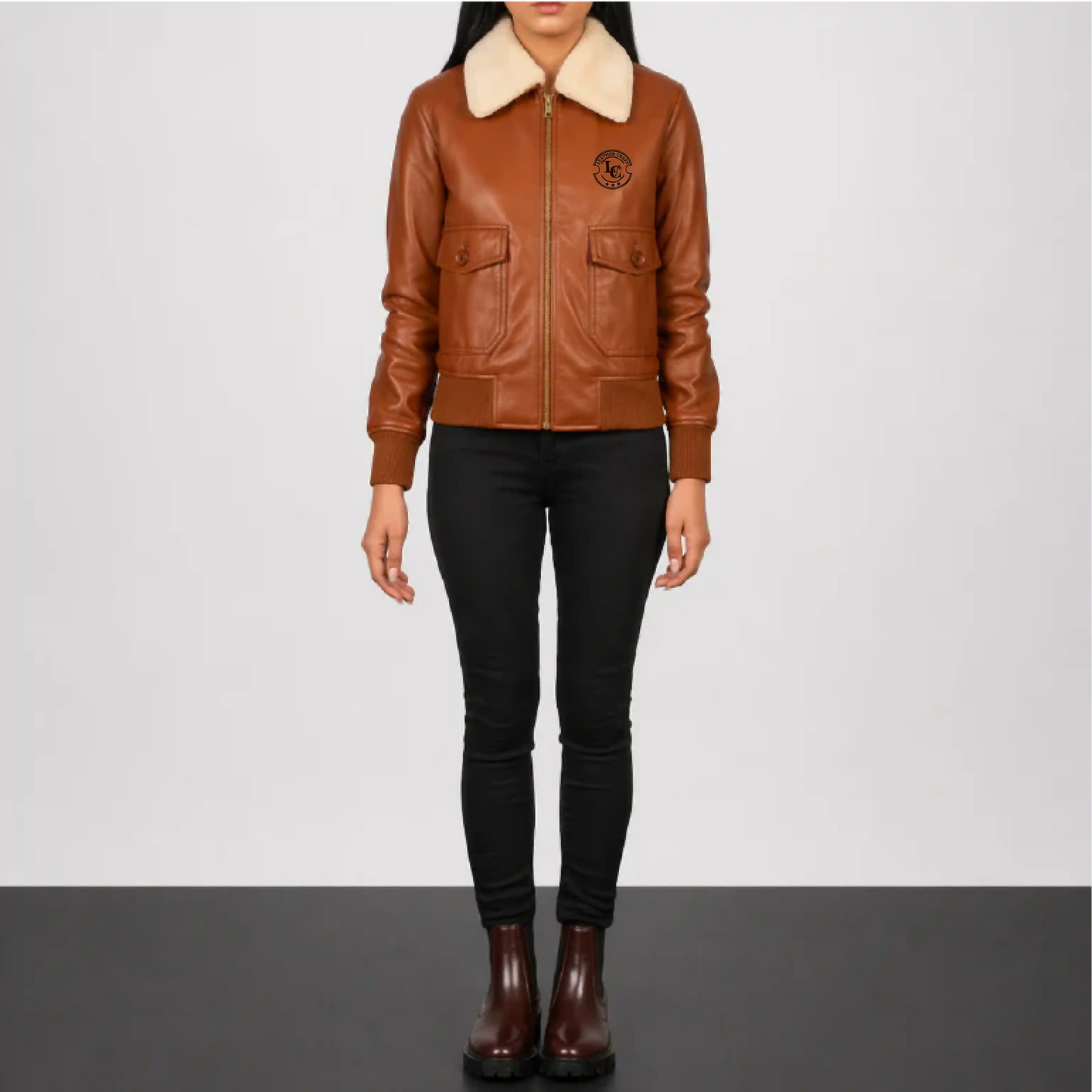 Brown Leather Bomber Jacket for Women