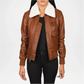 Brown Leather Bomber Jacket for Women