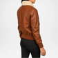 Brown Leather Bomber Jacket for Women