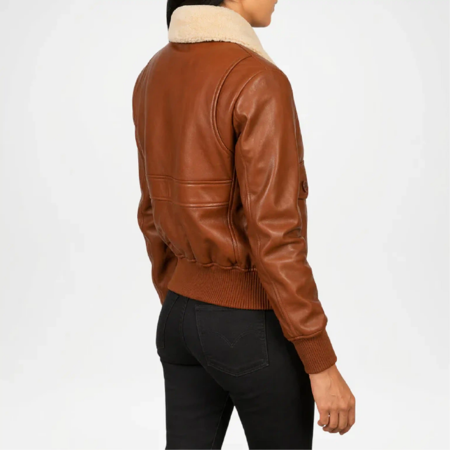 Brown Leather Bomber Jacket for Women
