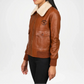 Brown Leather Bomber Jacket for Women